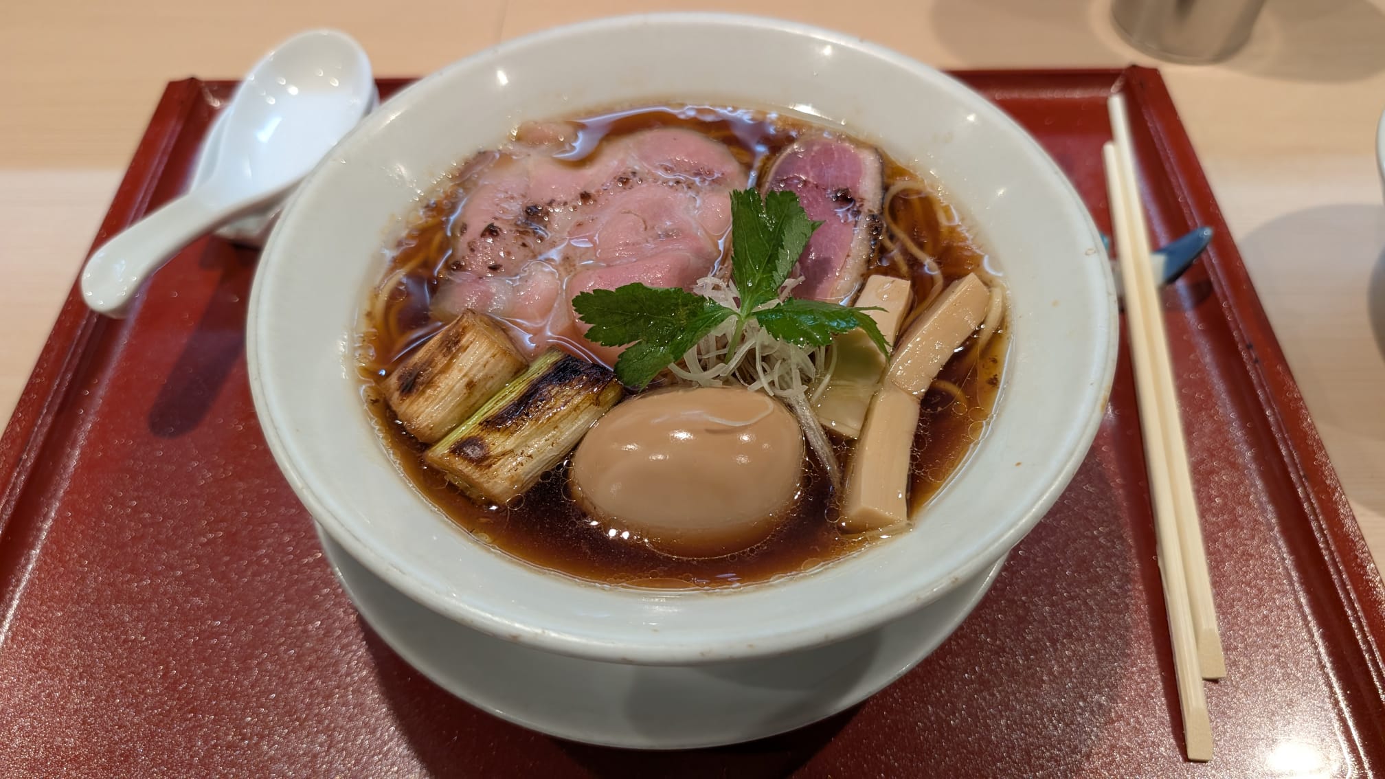 Duck shoyu ramen at Moeyo Mensuke in Osaka