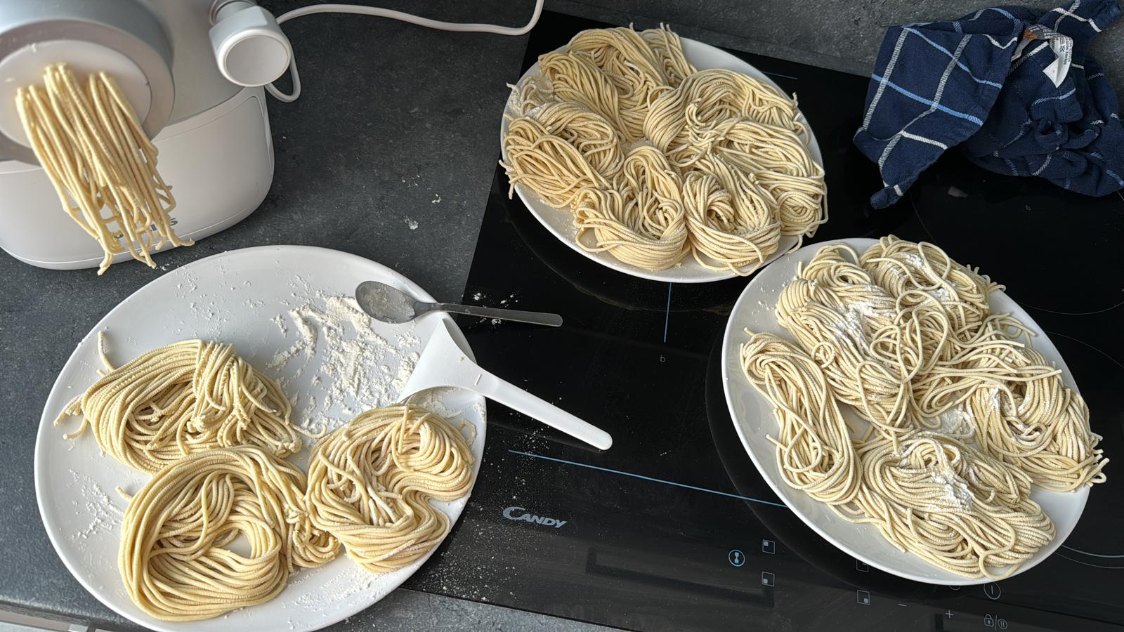 Fresh ramen noodles made with a pasta maker